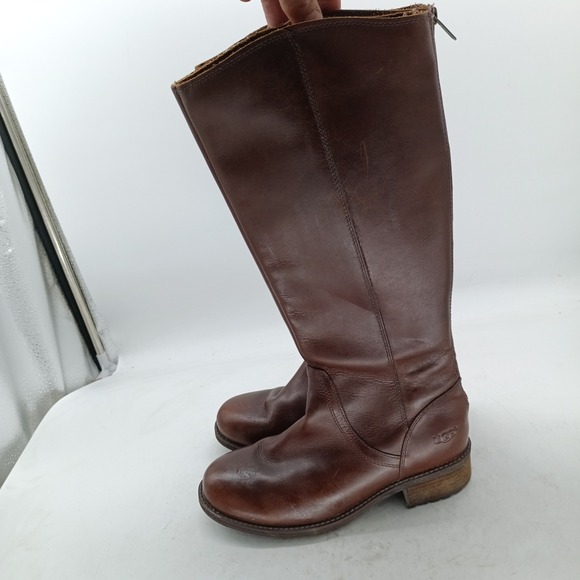 UGG Shoes - UGG Simmens Brown Leather Tall Riding Boots Womens 6.5 Back Zip 1006038 s15